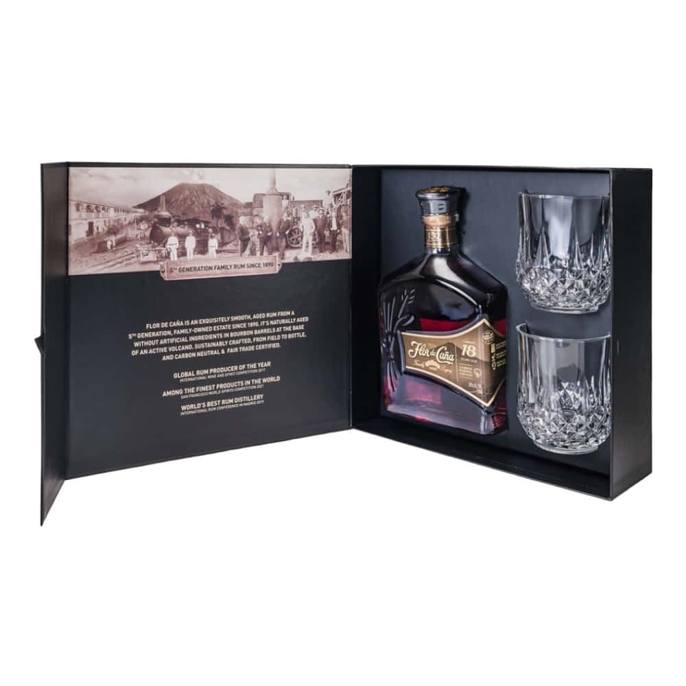 Flor De Cana 18 Years Giftpack With 2 Glasses